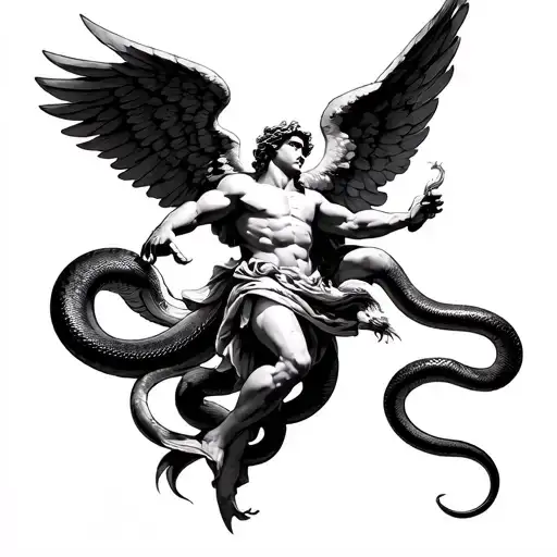Archangel Micheal In The Air Slaying A Snake