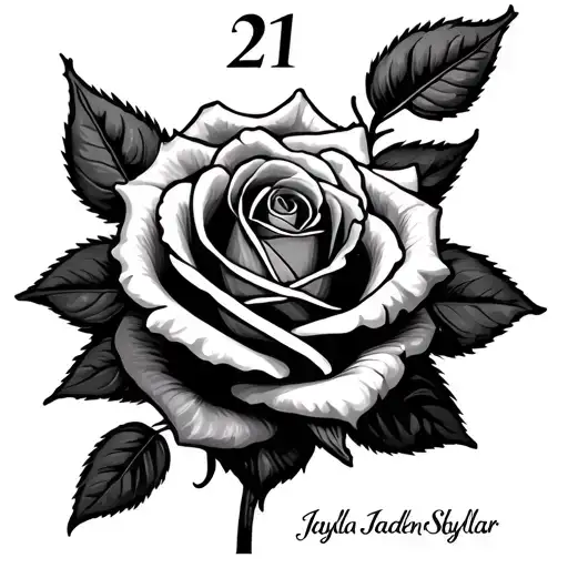 Rose With Number 21 And Names Jayla Jaden Skylar On It