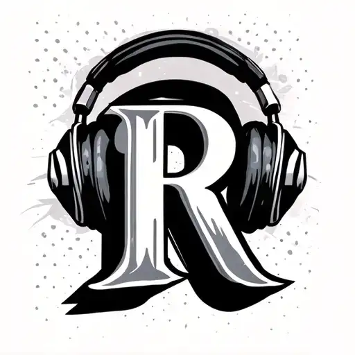 Letter R With Headphones Listening To Music