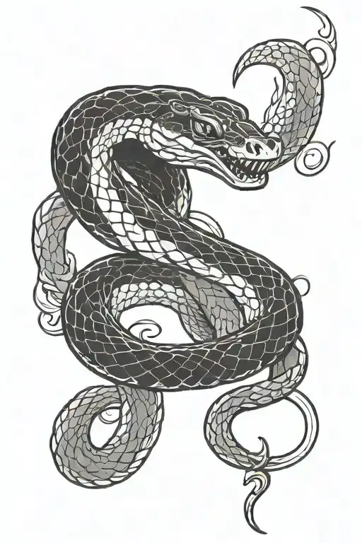 Neotraditional Snake Slithering With Harpoon Going Through And Waves Behind