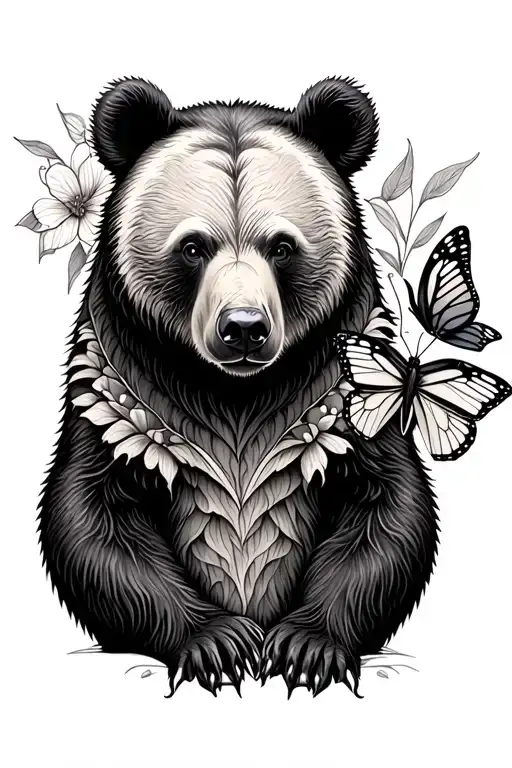 Fine Line Bear And Butterfly