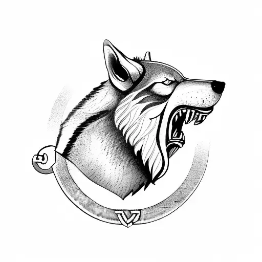 Viking Wolf Head Side View With Viking Compass Fading Into Smokr