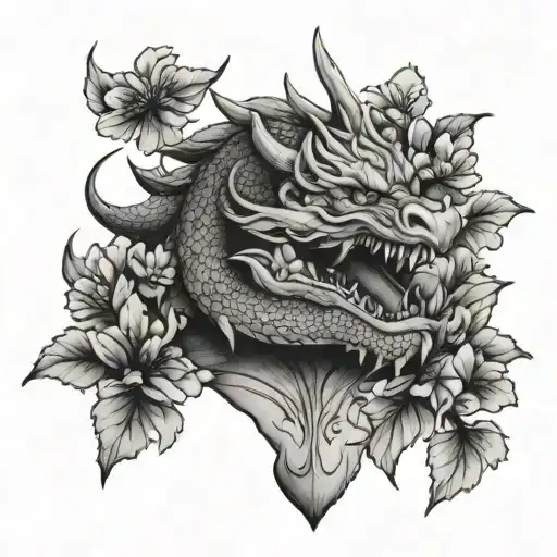 Dragon On Shoulder With Cherry Blossom Leaves