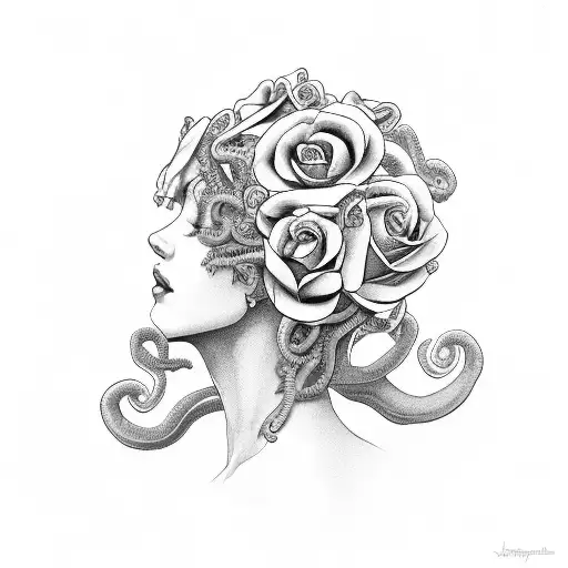 Medusa Side Profile With Roses