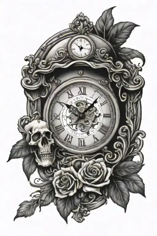 Skull Lovers With Time Clock