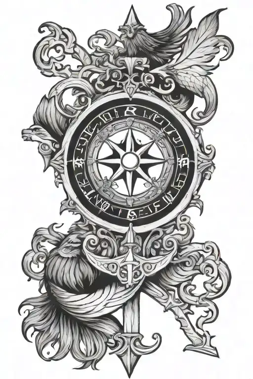 Black Family Crest Viking Compass