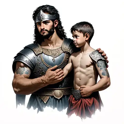 Roman Warrior With His Son