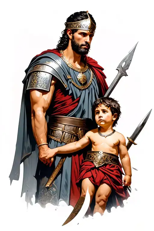 Roman Warrior With His Son