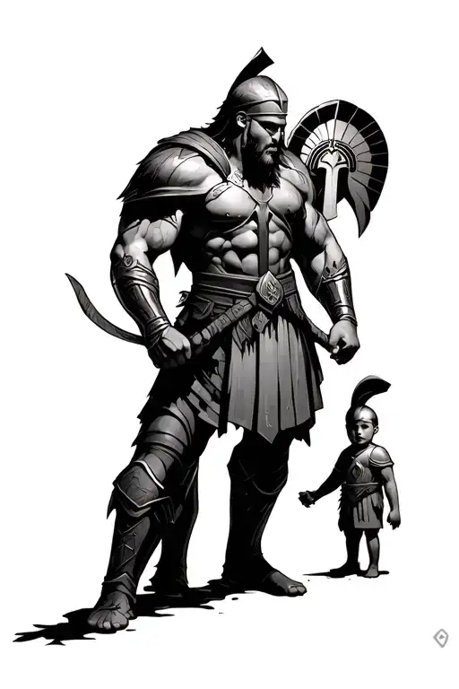 Spartan Warrior With His Son