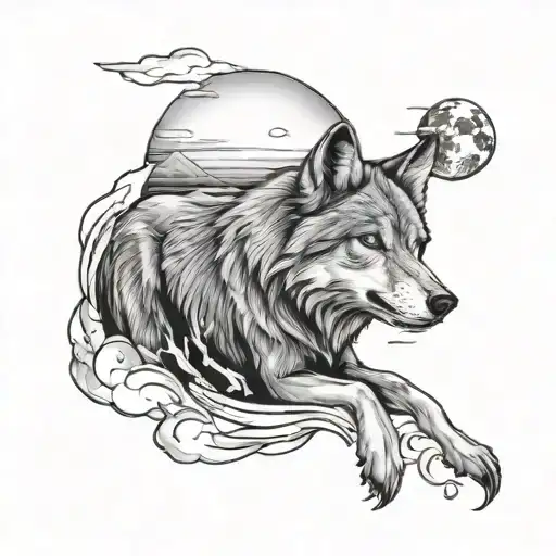 Wolf Luna Sunset Sky