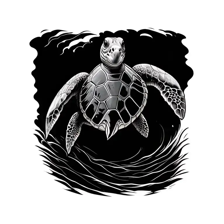 Sea Turtle Waves Flowing