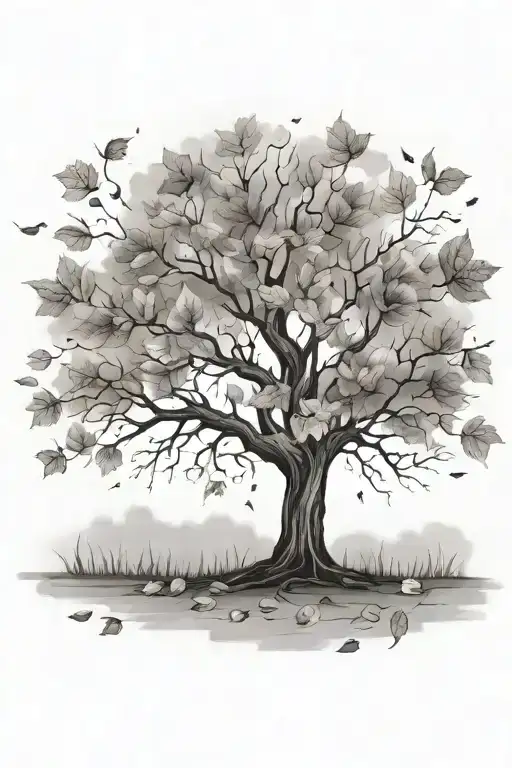 Tree And Falling Leaves