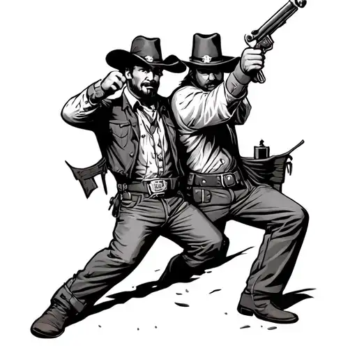 Western Ghost Town With A Sheriff And Outlaw Having A Duel In The Street