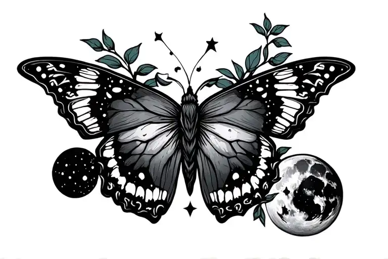 A Thigh Tattoo Has A Butter Fly Me To The Moon