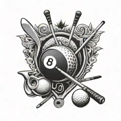 8 Ball With Golf Clubs Simple