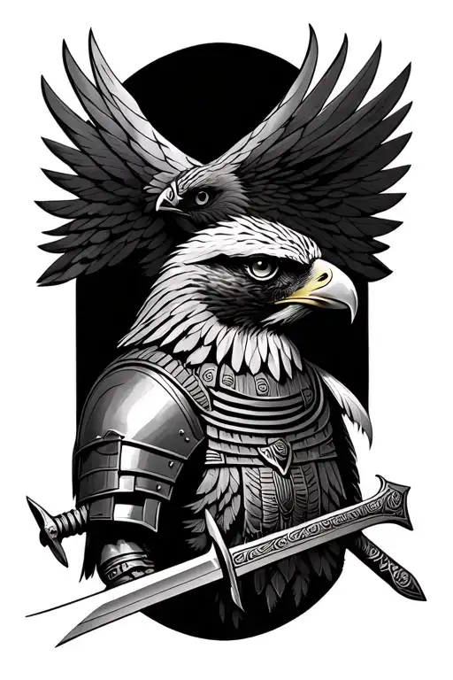 Egyptian God Gorscin's Head Of A Falcon In Armor With A Sword