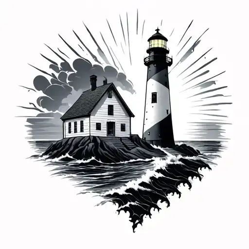 Lighthouse With Light Ray That Ends With Half Heart