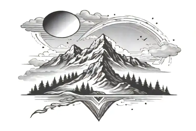 A Tattoo Design Symbolizing Moving Forward And Resilience With A Mountain And Sun Motif