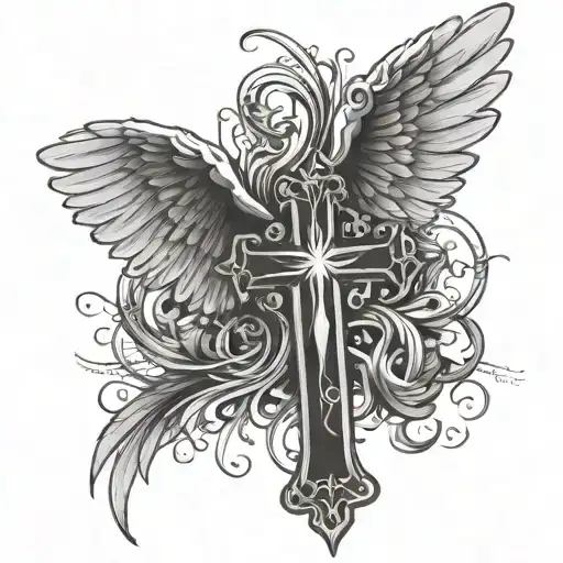 Christian Cross With Angel Wings With A Name Written