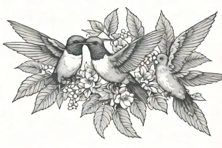 Hummingbird Carrying Laurel Leaves With Dove Carrying Ivy Vine