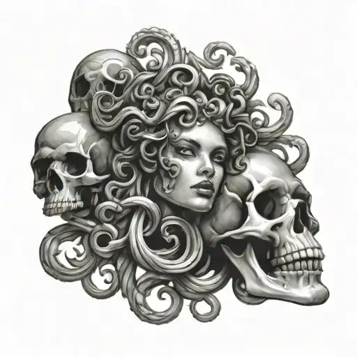 Medusa Head And Skull Surrounded