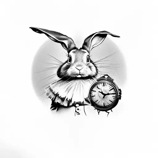 Rabbit From Alice In Wonderland Showing The Clock Going Nuts Very Dark Style Tim Burton