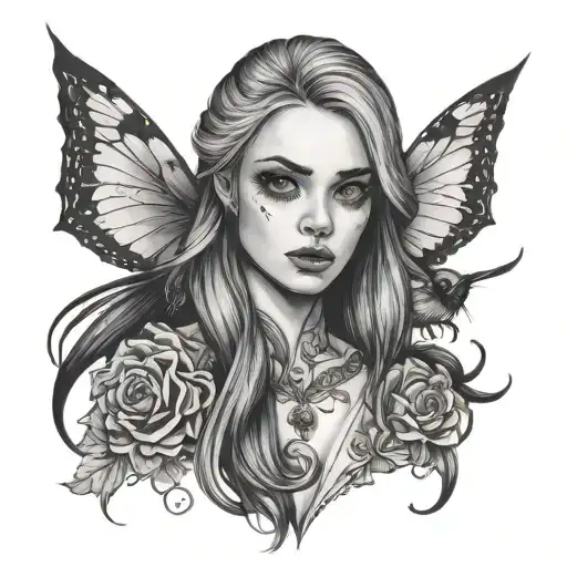 Gothic Girl White Eyes Hair Up