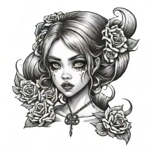 Gothic Girl White Eyes Hair Tied Up