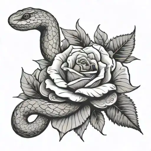 Snake Wrapped Around A Rose Surrounded