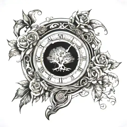 Tree Of Live Time Clock Rozes Tribel Full Sleeve