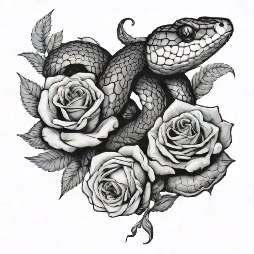 Snake Wrapped Around A Rose Branch