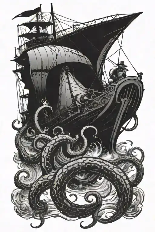 Kraken Pulling A Ship