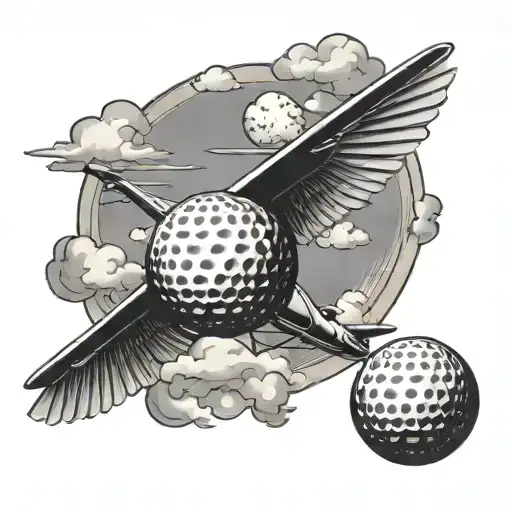 A Golf Ball With Airplane Wings Taking Flight