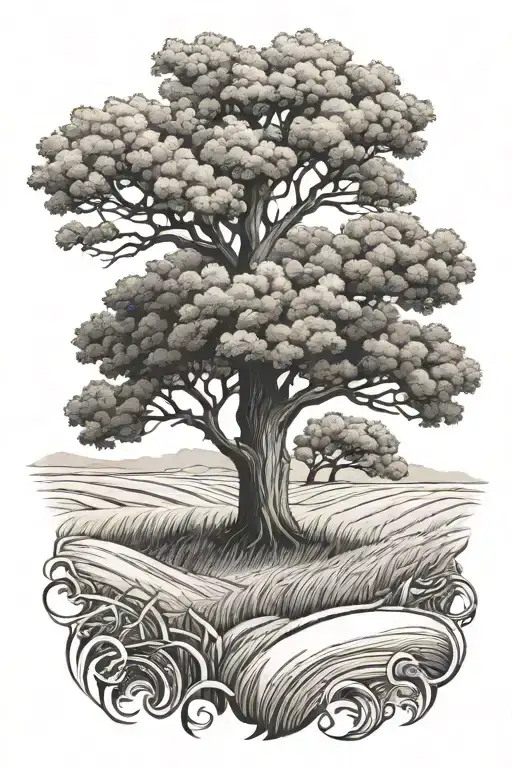 Grain Field With Oak Tree And Knight