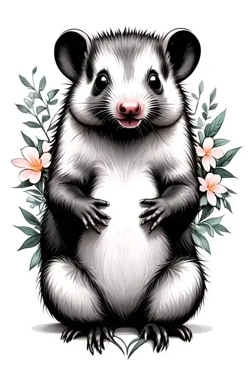 Opossum Body With Flowers And Greenery