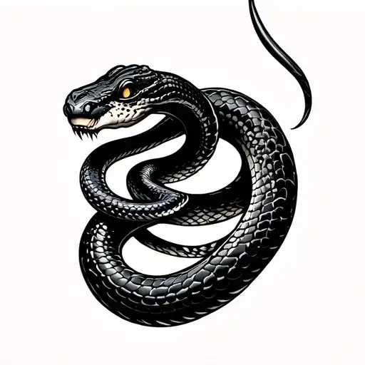 Snake From Wrist To Elbow In A Black Style Around The Arm From Top To Bottom