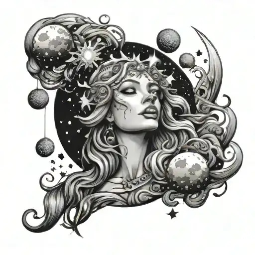 A Celestial Design Featuring Summer-rae As A Moon Goddess Surrounded By Stars And Planets