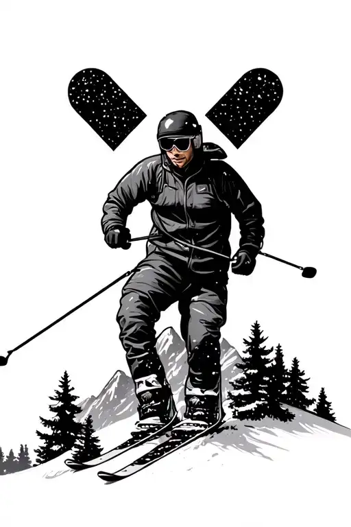 Mountain Range With Trees Skiing Snow