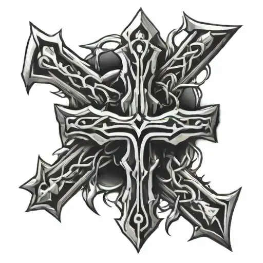 Three Nails Cross With Crown Of Thorns