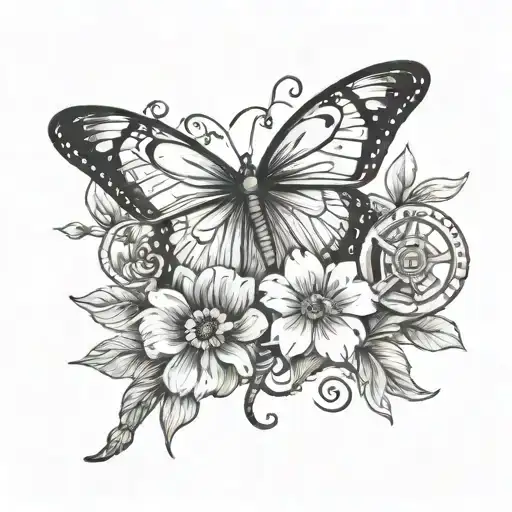 Boat Anchor With Butterfly And Flower