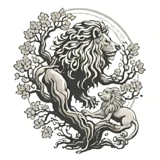 Irish Oak Tree With Branches And Persian Lion