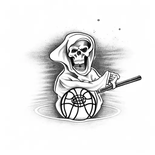 Grim Reaper Dunking A Basketball Infront Of A Bunch Of Camera Flashes