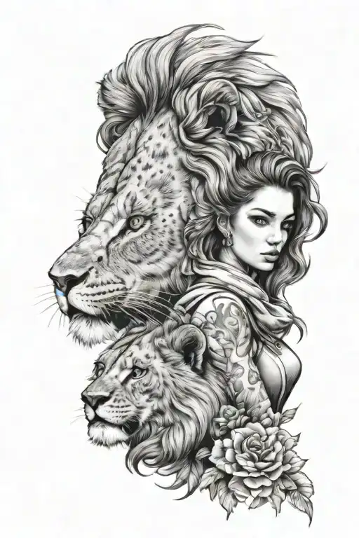 Girl With Lion Wearing