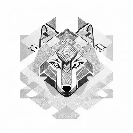 Abstract Geometric Patterns Inspired By Nordic Runes With A Wolf Biker Silhouette