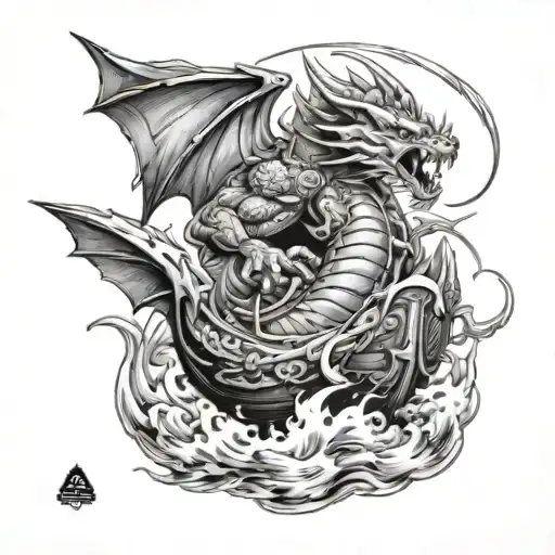 A Dragonball Z Dragon Battling A Viking Ship In A Motorsport Arena