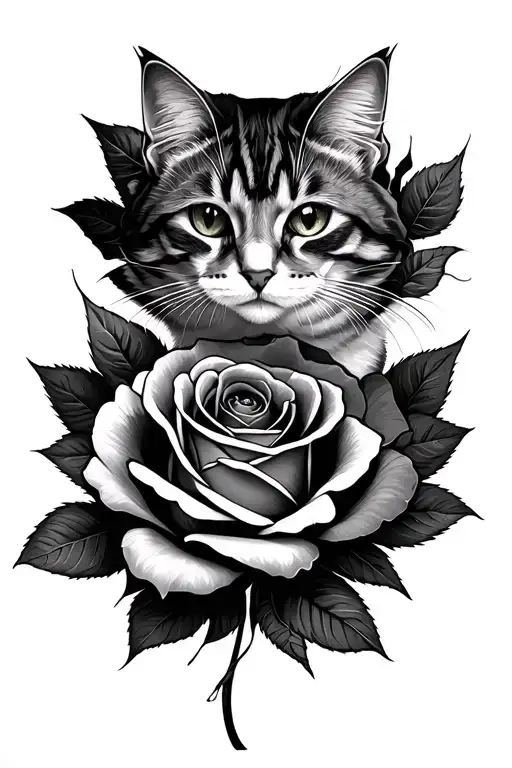 Cat And Rose