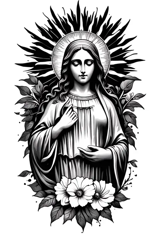 Virgencita With Sunrays And A Floral Cover