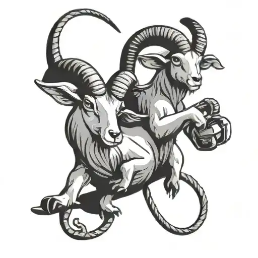 Two Cartoon Goats Climbing With Belay Device