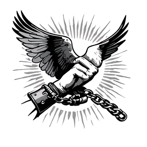Gangster - Hand Cuffed But Broken With A Dove Flying And In The Background Let There Be Sun Raises