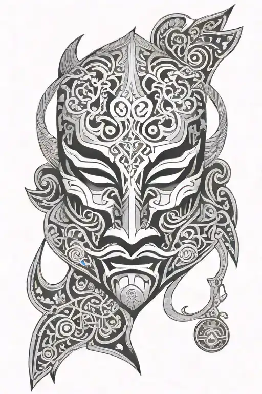Mysterious Warrior Mask With Intricate Patterns And Symbols